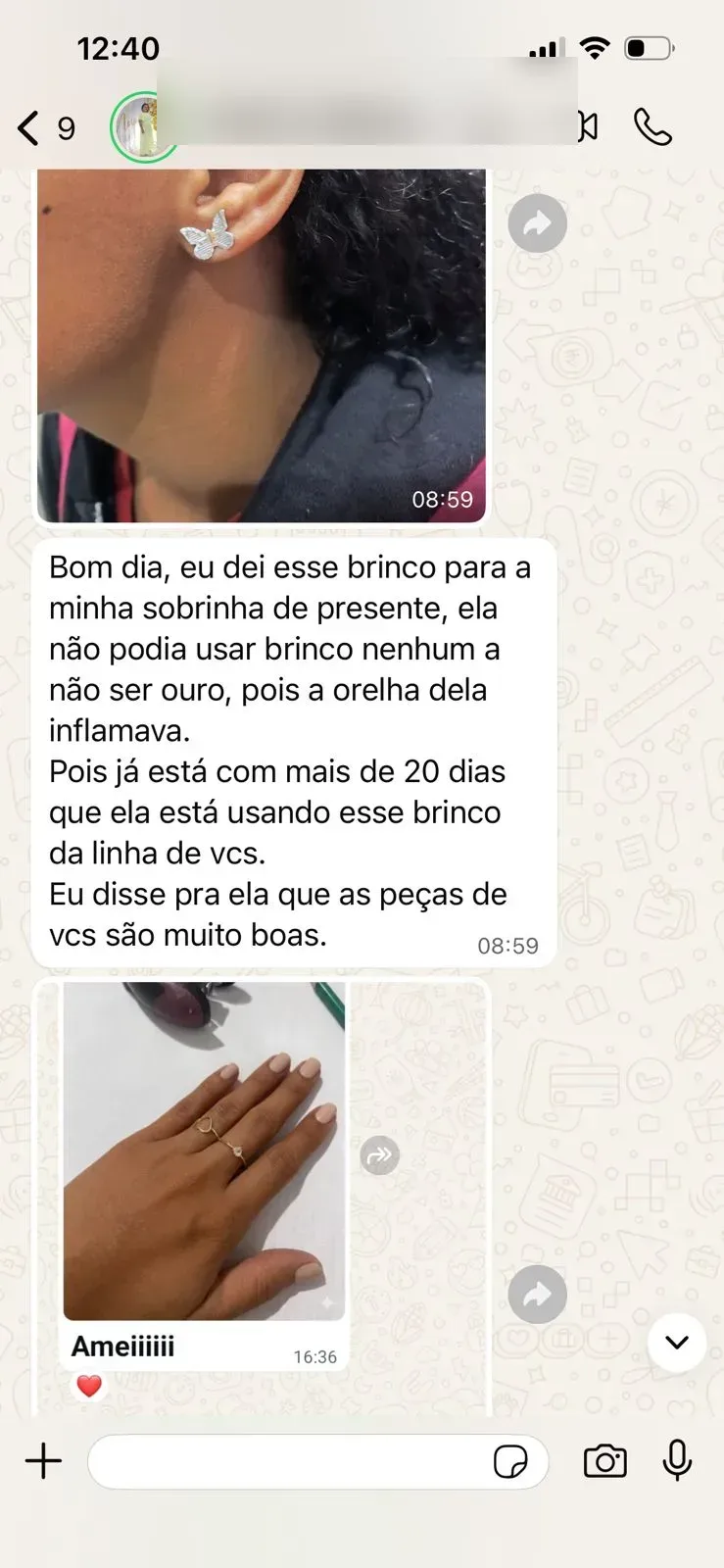 Depoimento de cliente no WhatsApp