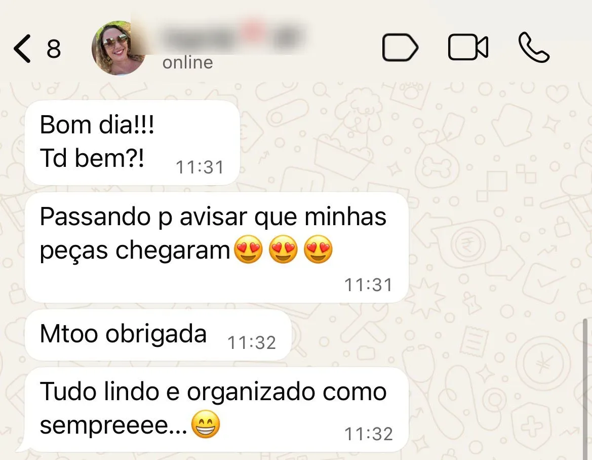 Depoimento de cliente no WhatsApp
