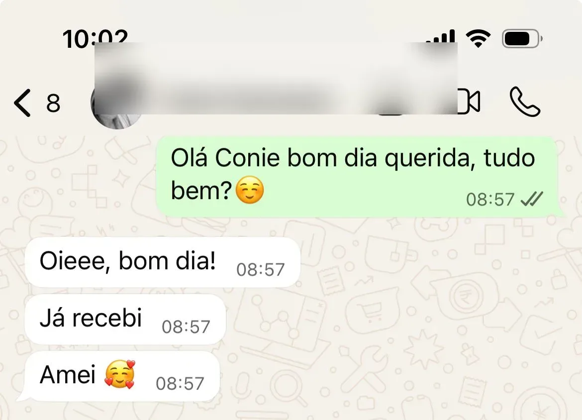 Depoimento de cliente no WhatsApp