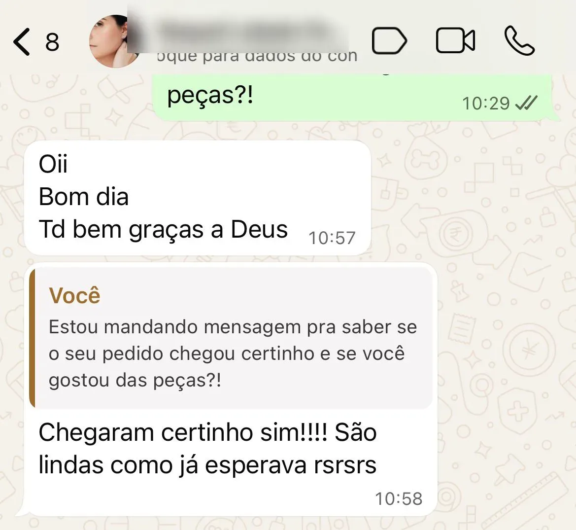 Depoimento de cliente no WhatsApp