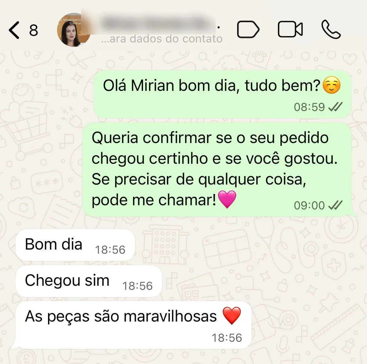 Depoimento de cliente no WhatsApp